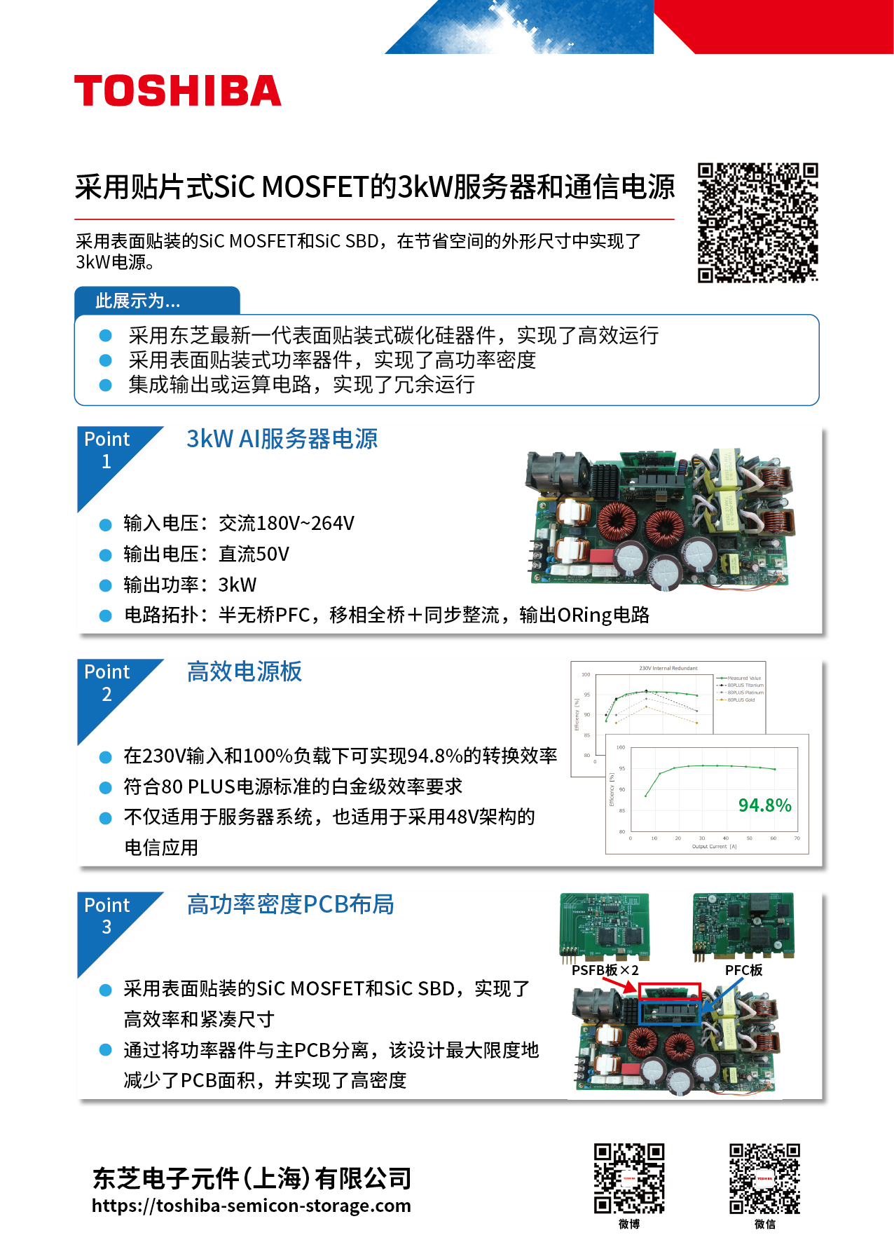采用贴片式SiC MOSFET的3kW服务器和通信电源