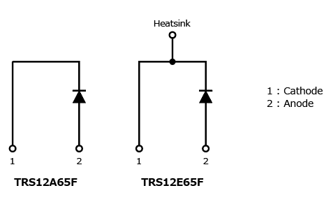 有助于节电并提高电源PFC效率的650V／12A的SiC SBD内部电路：TRS12A65F、TRS12E65F