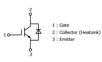 The illustration of internal circuit of a discrete IGBT that helps reduce the power consumption and radiated emission of home appliances : GT30J110SRA.