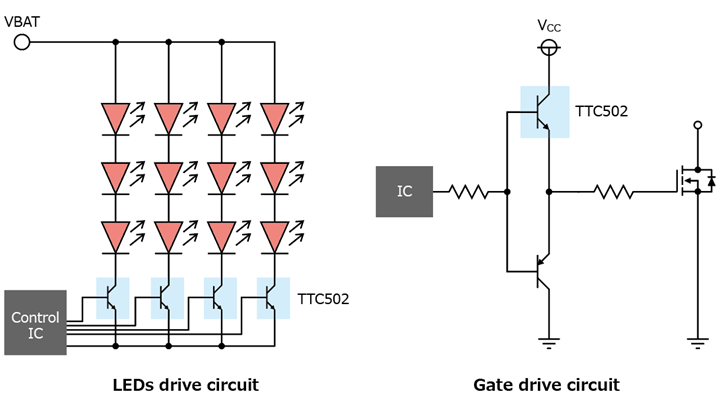 有助于设备小型化的车载双极晶体管应用电路示例图解：TTC502。