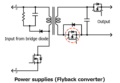 有助于降低电源EMI的60V N沟道功率MOSFET U-MOSIX-H系列中低峰值产品的应用电路示例说明：TPH1R306P1。