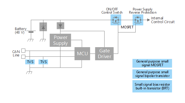 电源开／关控制及反接保护电路（48V N沟道型）
