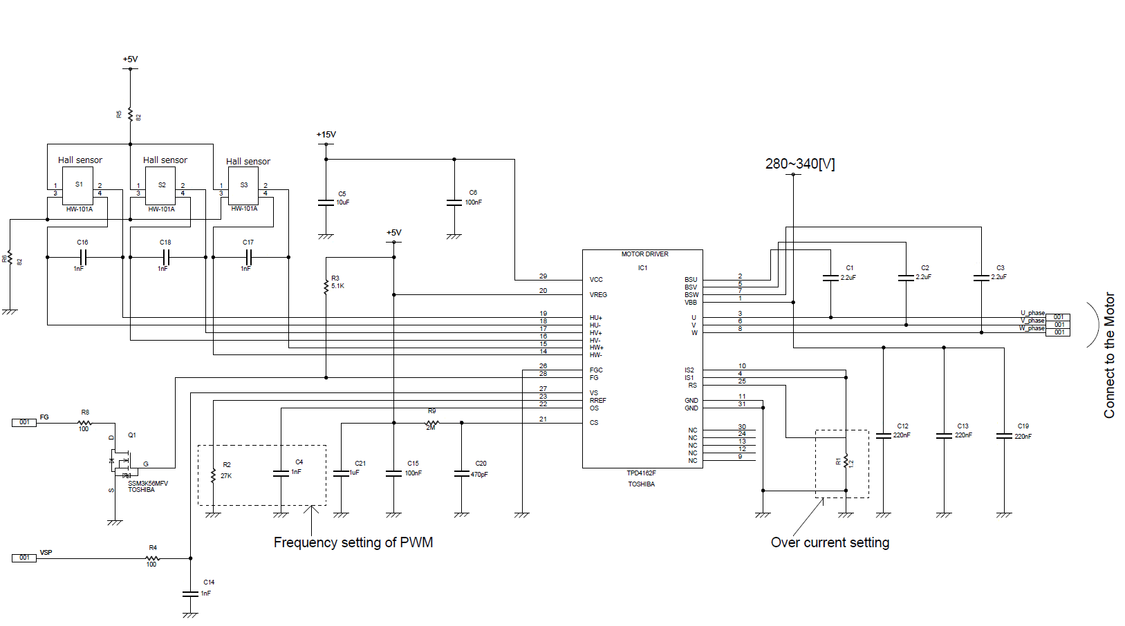 TPD4162F方波控制型BLDC电机驱动电路的电路图