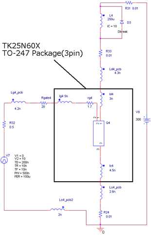 MOSFET4引脚封装TO-247-4L（TK25Z60X）应用电路的仿真电路