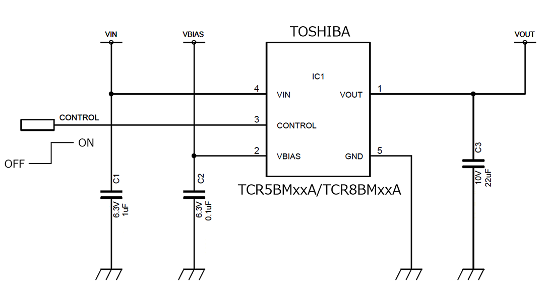 用于CMOS图像传感器的TCR5BM/8BM系列LDO稳压器的应用电路的标准电路