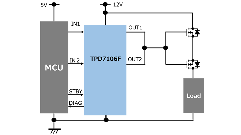 TPD7106F的单输出高边N沟道功率MOSFET栅极驱动IC应用和电路的TPD7106F应用电路示例
