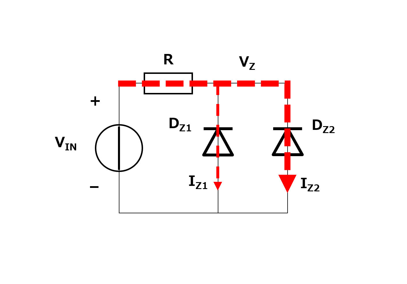 图1：齐纳二极管并联电路（不建议）