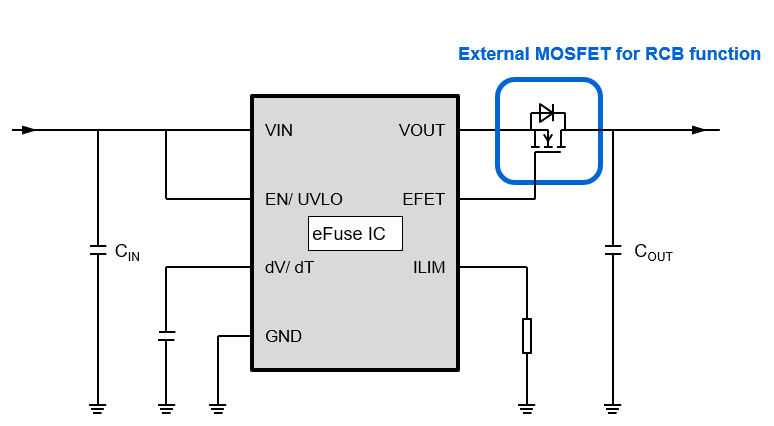 图1：使用外部MOSFET的RCB功能示例（TCKE8系列）