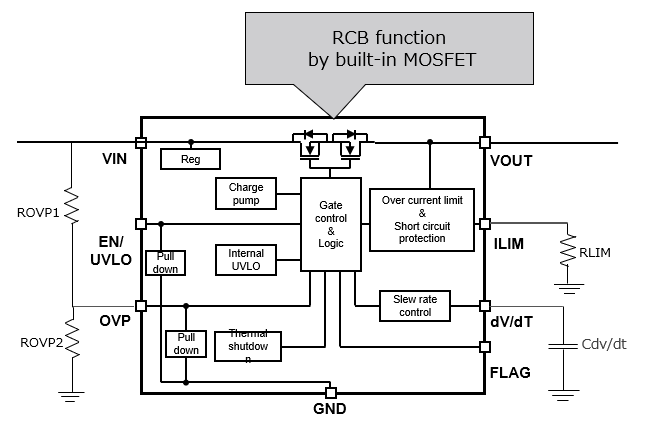 图2：内置MOSFET的RCB功能（TCKE712BNL系列）