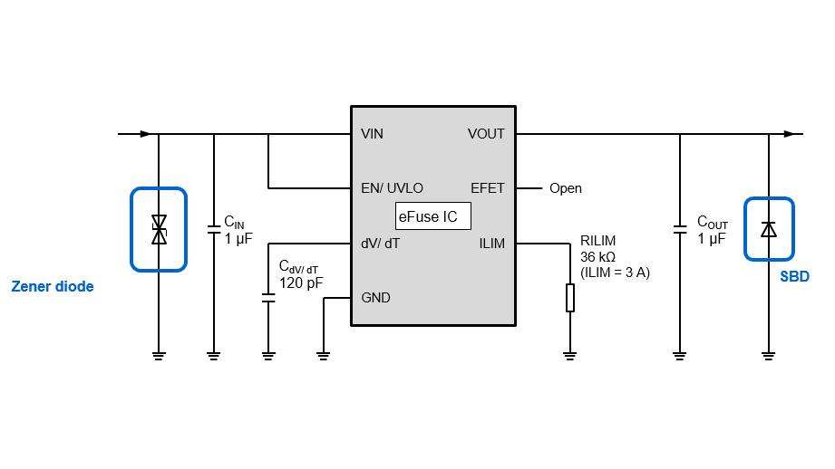 图1：典型的eFuse IC尖峰电压保护二极管