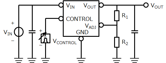 图1：输出电压可调的LDO稳压器的应用电路示例