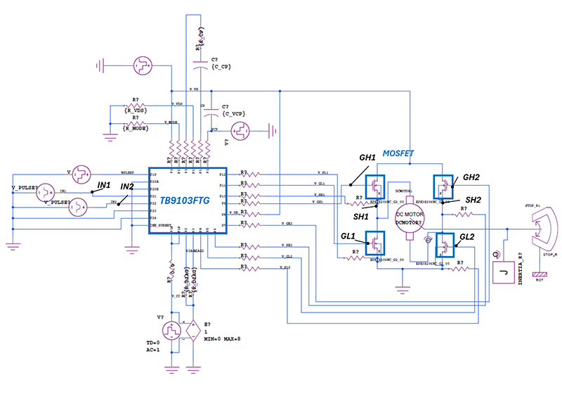 Figure 1：Functional verification combined with H-bridge gate driver IC, MOSFET, and motor models