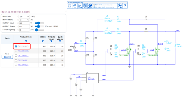 Figure1：Interleaved PFC simulation conditions and circuit configuration