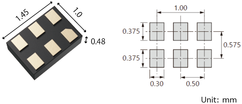 Figure 1. XSON6 package and land pattern dimensions